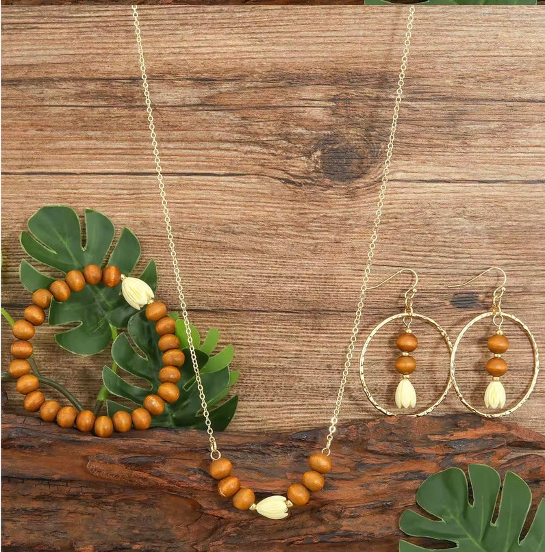 Pikake Wood & Pearl Island Jewelry Set