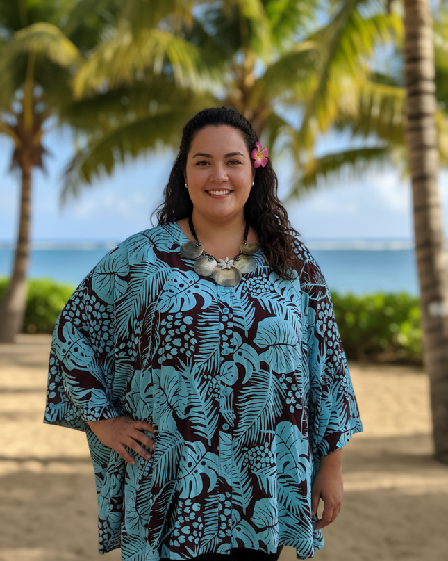 Button-Up Rayon Top-Turquoise and Maroon