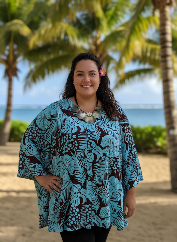 Button-Up Rayon Top-Turquoise and Maroon