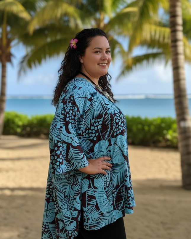 Button-Up Rayon Top-Turquoise and Maroon