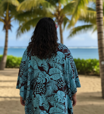 Button-Up Rayon Top-Turquoise and Maroon