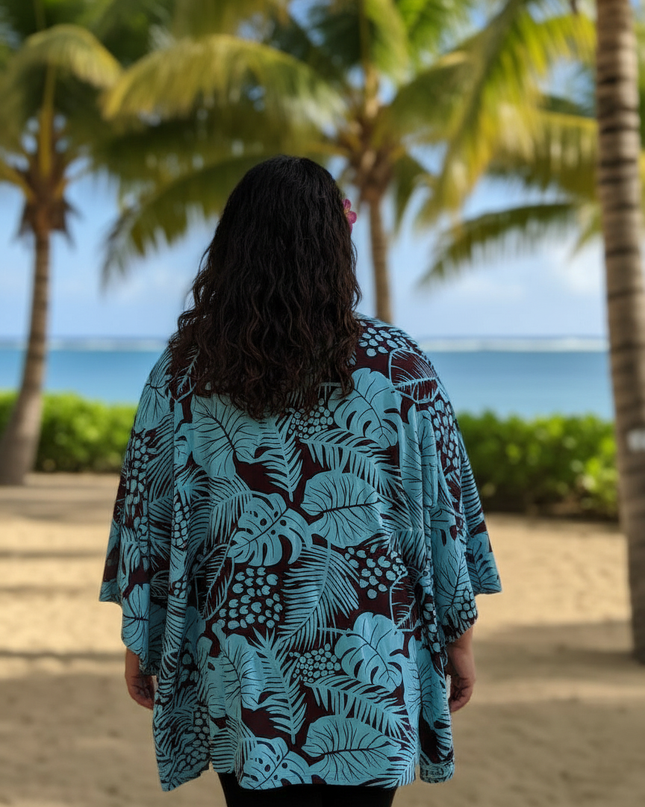 Button-Up Rayon Top-Turquoise and Maroon