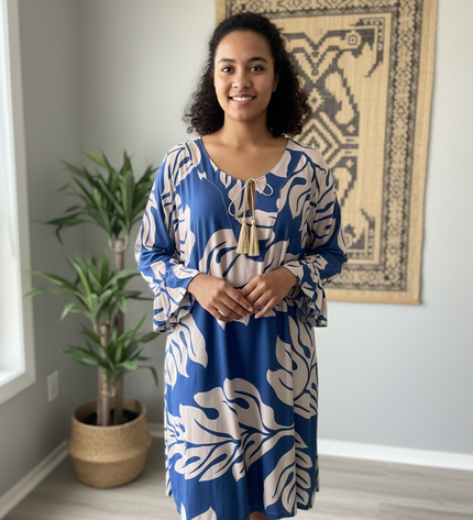NAVY  BROWN DRAWSTRING KAFTAN