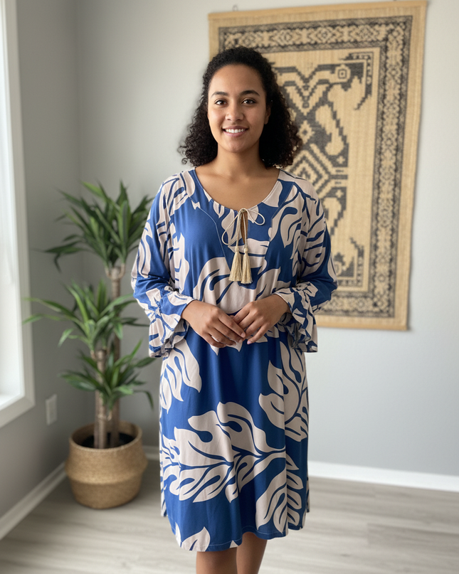 NAVY  BROWN DRAWSTRING KAFTAN