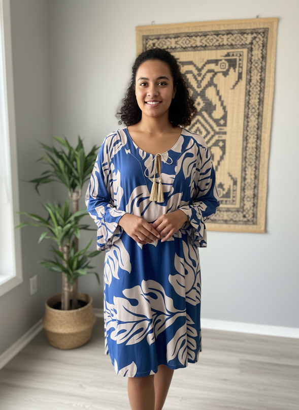 NAVY  BROWN DRAWSTRING KAFTAN