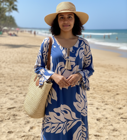 NAVY  BROWN DRAWSTRING KAFTAN
