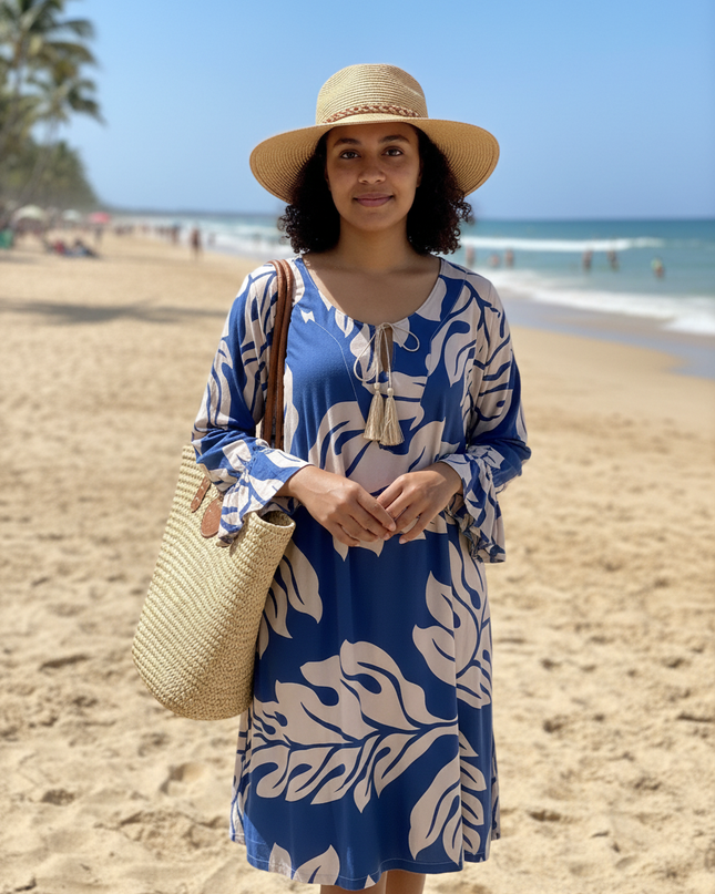 NAVY  BROWN DRAWSTRING KAFTAN