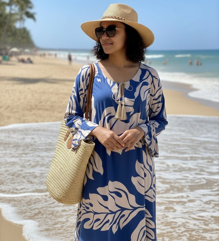 NAVY  BROWN DRAWSTRING KAFTAN