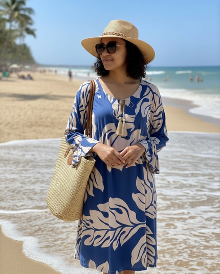 NAVY  BROWN DRAWSTRING KAFTAN