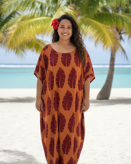Island Leaf Rayon Maxi Dress