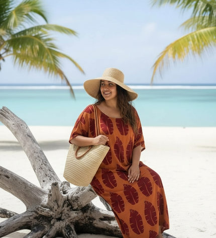 Island Leaf Rayon Maxi Dress