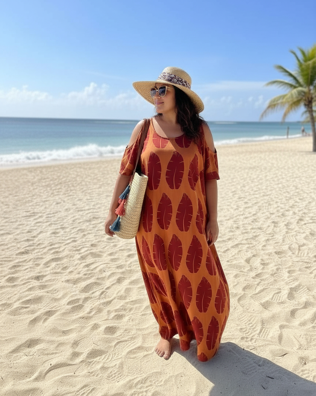 Shield Print Cold-Shoulder Maxi Dress