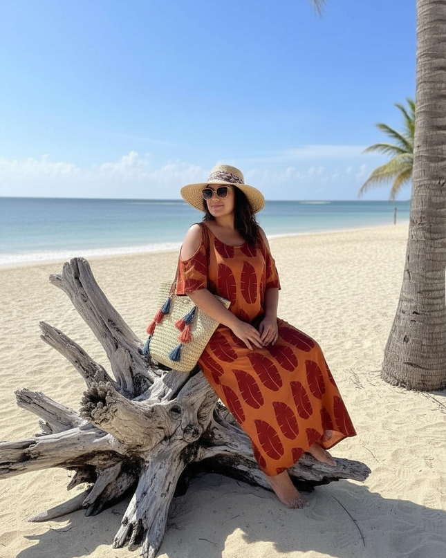 Shield Print Cold-Shoulder Maxi Dress