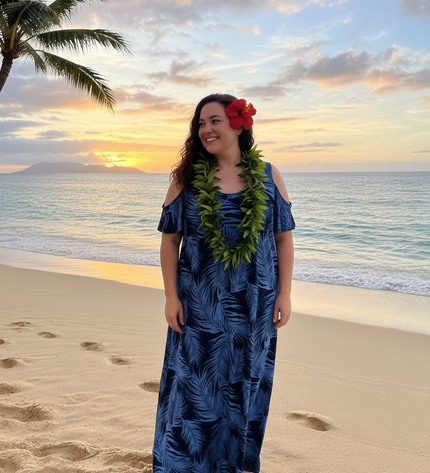Fern Print Leaf Cold-Shoulder Maxi Dress