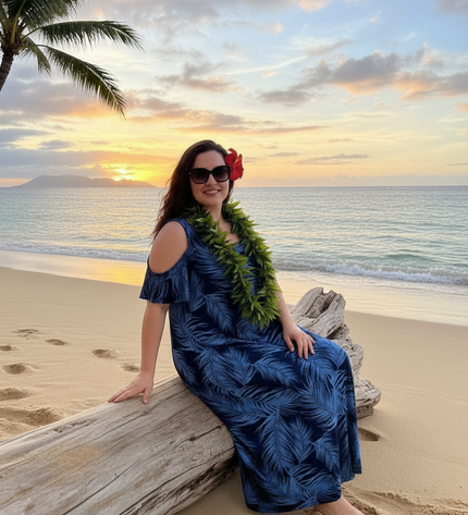 Fern Print Leaf Cold-Shoulder Maxi Dress