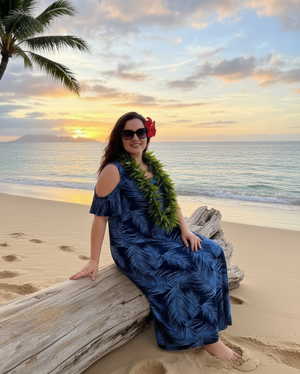 Fern Print Leaf Cold-Shoulder Maxi Dress