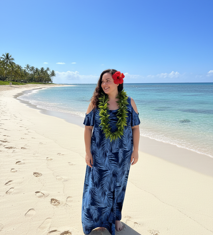Fern Print Leaf Cold-Shoulder Maxi Dress