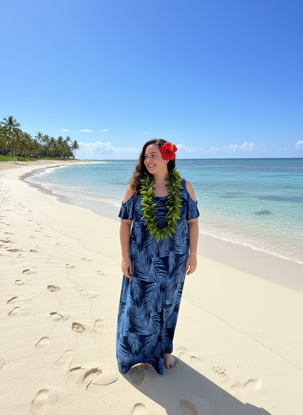 Fern Print Leaf Cold-Shoulder Maxi Dress