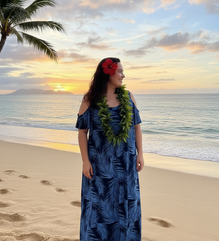 Fern Print Leaf Cold-Shoulder Maxi Dress