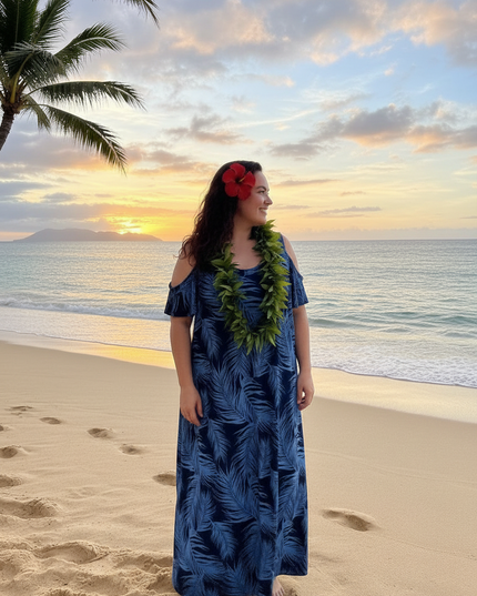 Fern Print Leaf Cold-Shoulder Maxi Dress