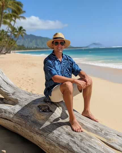 Men's Fern Print Leaf Rayon Shirt - Short Sleeve Button-Up
