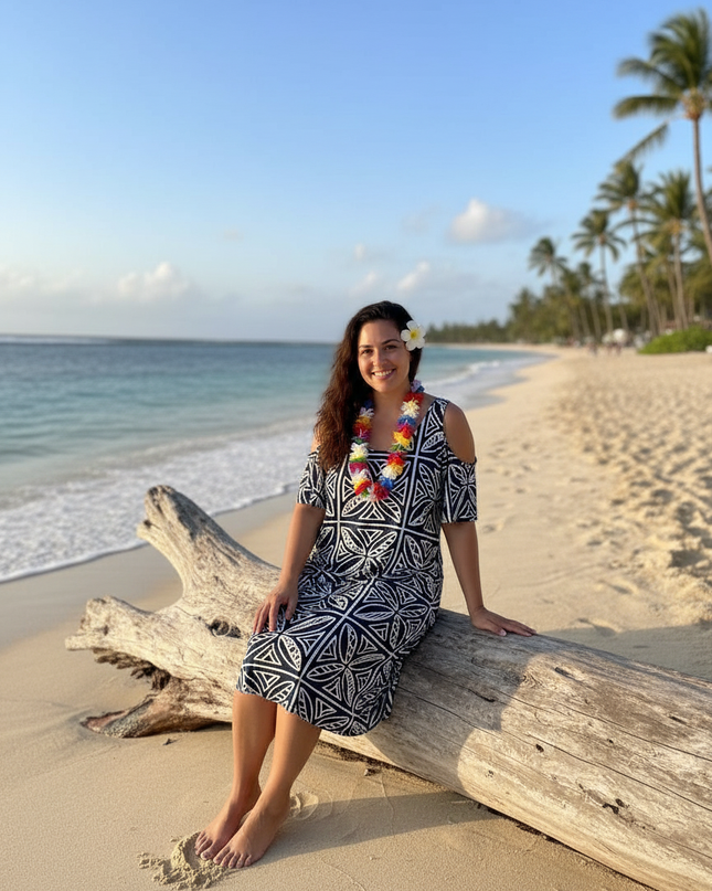 Island Geo Cold-Shoulder Short Dress - Rayon