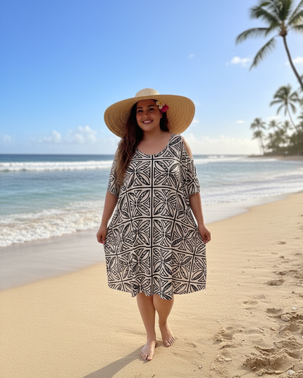 Island Geo Cold-Shoulder Dress