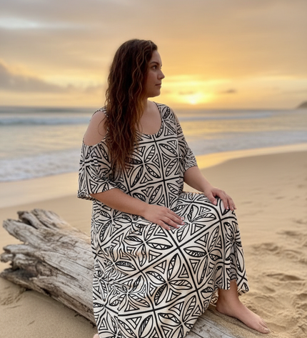 Island Geo Cold-Shoulder Dress