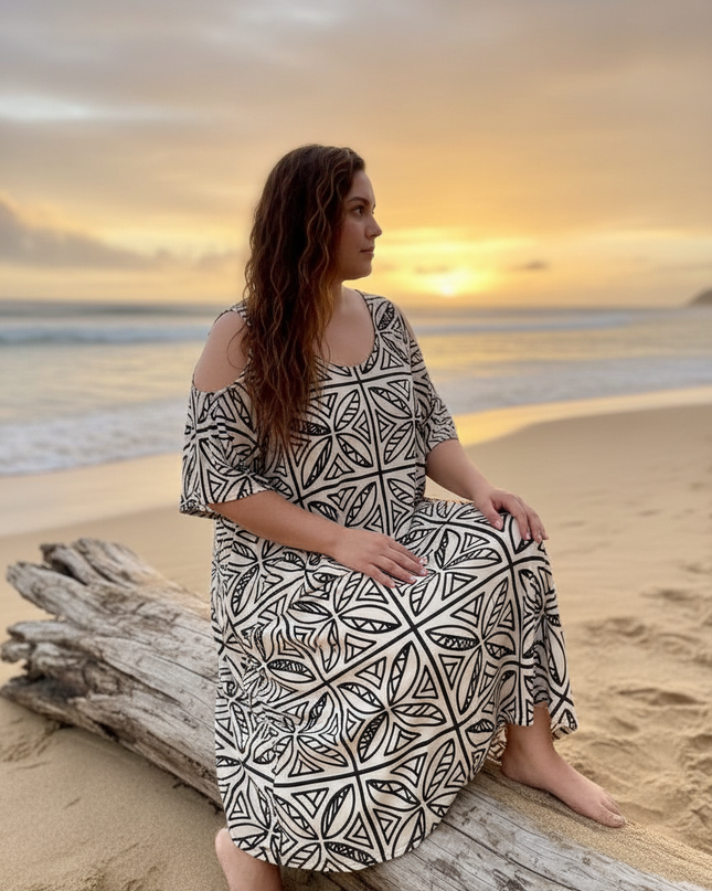 Island Geo Cold-Shoulder Dress