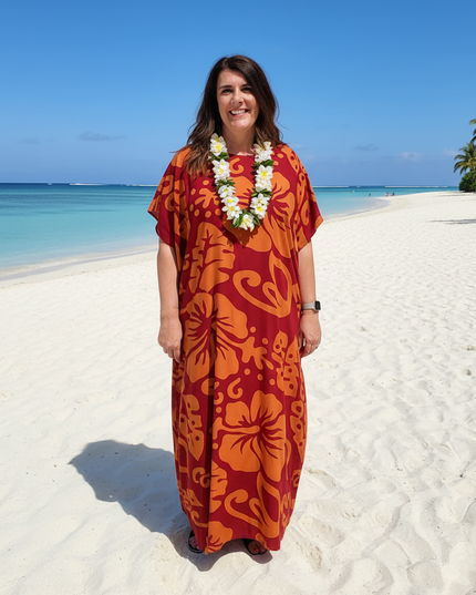 Short sleeve hibiscus maxi dress