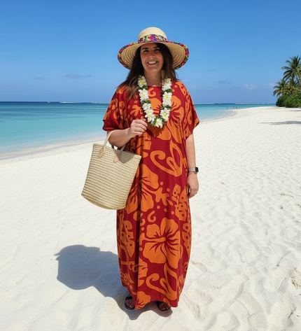 Short sleeve hibiscus maxi dress