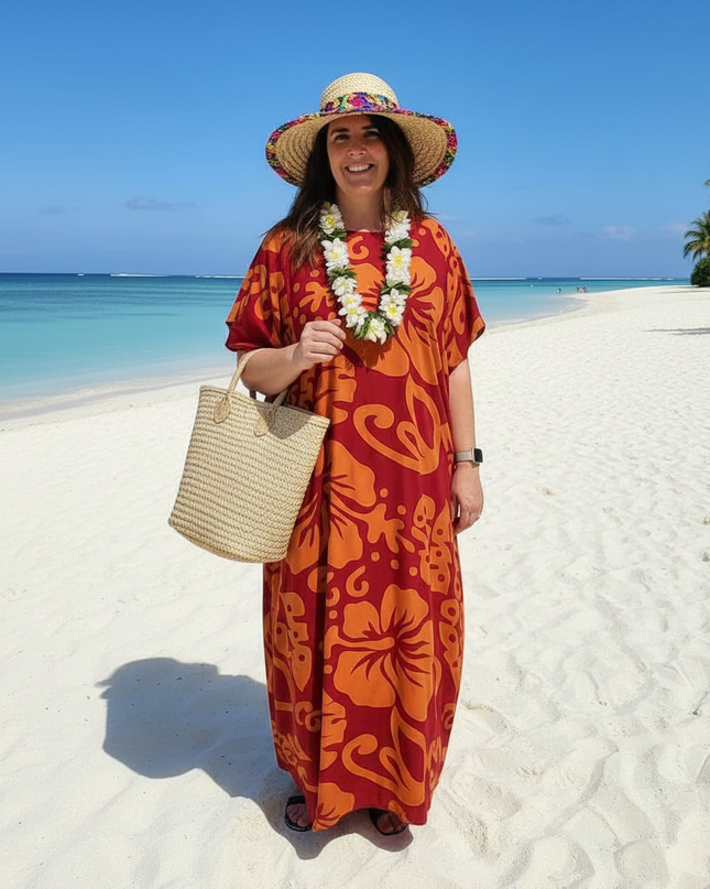 Short sleeve hibiscus maxi dress