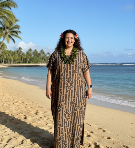 Round neck bamboo print long dress