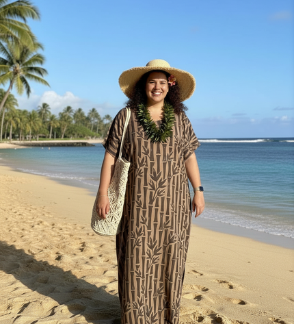 Round neck bamboo print long dress