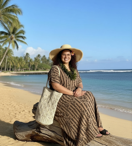 Round neck bamboo print long dress