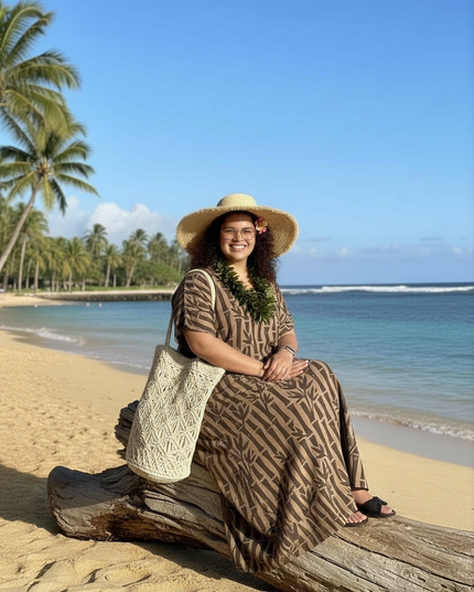 Round neck bamboo print long dress