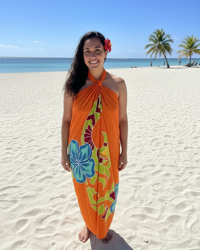 Tropical Floral Rayon Sarong - Lightweight Beach Wrap