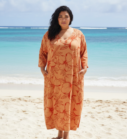 Hibiscus Flow Maxi Dress-Orange/Red