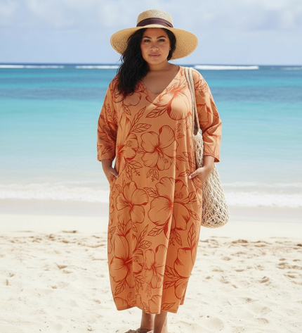 Hibiscus Flow Maxi Dress-Orange/Red