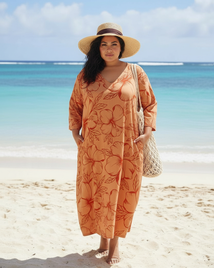 Hibiscus Flow Maxi Dress-Orange/Red
