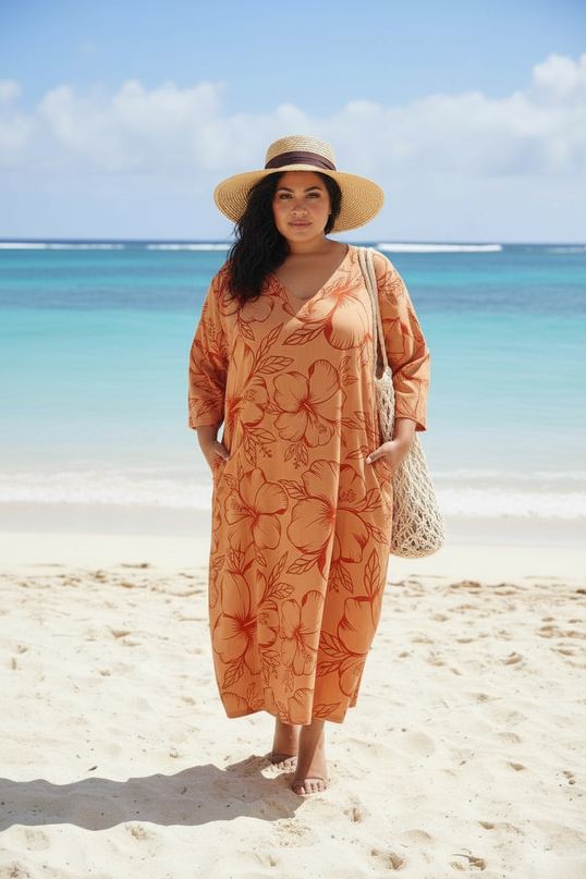 Hibiscus Flow Maxi Dress-Orange/Red