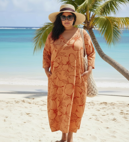 Hibiscus Flow Maxi Dress-Orange/Red