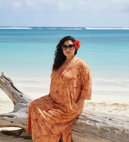 Hibiscus Flow Maxi Dress-Orange/Red