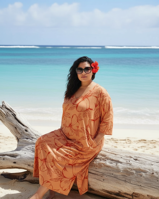 Hibiscus Flow Maxi Dress-Orange/Red