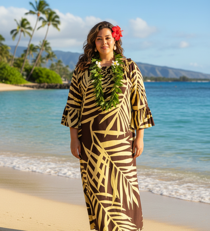 Tropical Fern Maxi Dress - Yellow and Purple