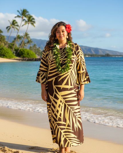 Tropical Fern Maxi Dress - Yellow and Purple