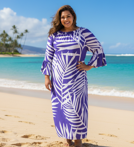 Tropical Fern Maxi Dress - Yellow and Purple