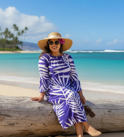 Tropical Fern Maxi Dress - Yellow and Purple