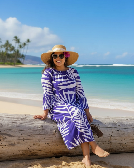 Tropical Fern Maxi Dress - Yellow and Purple