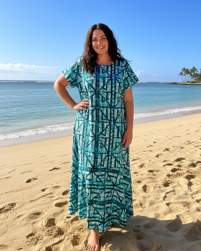 Tribal Blue Print Fishtail Dress